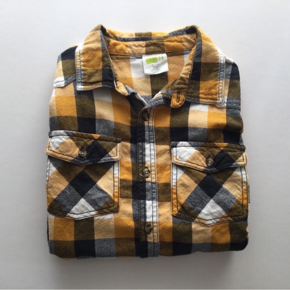Crazy 8 Boys Yellow Plaid Flannel Shirt - Classic Button-Up